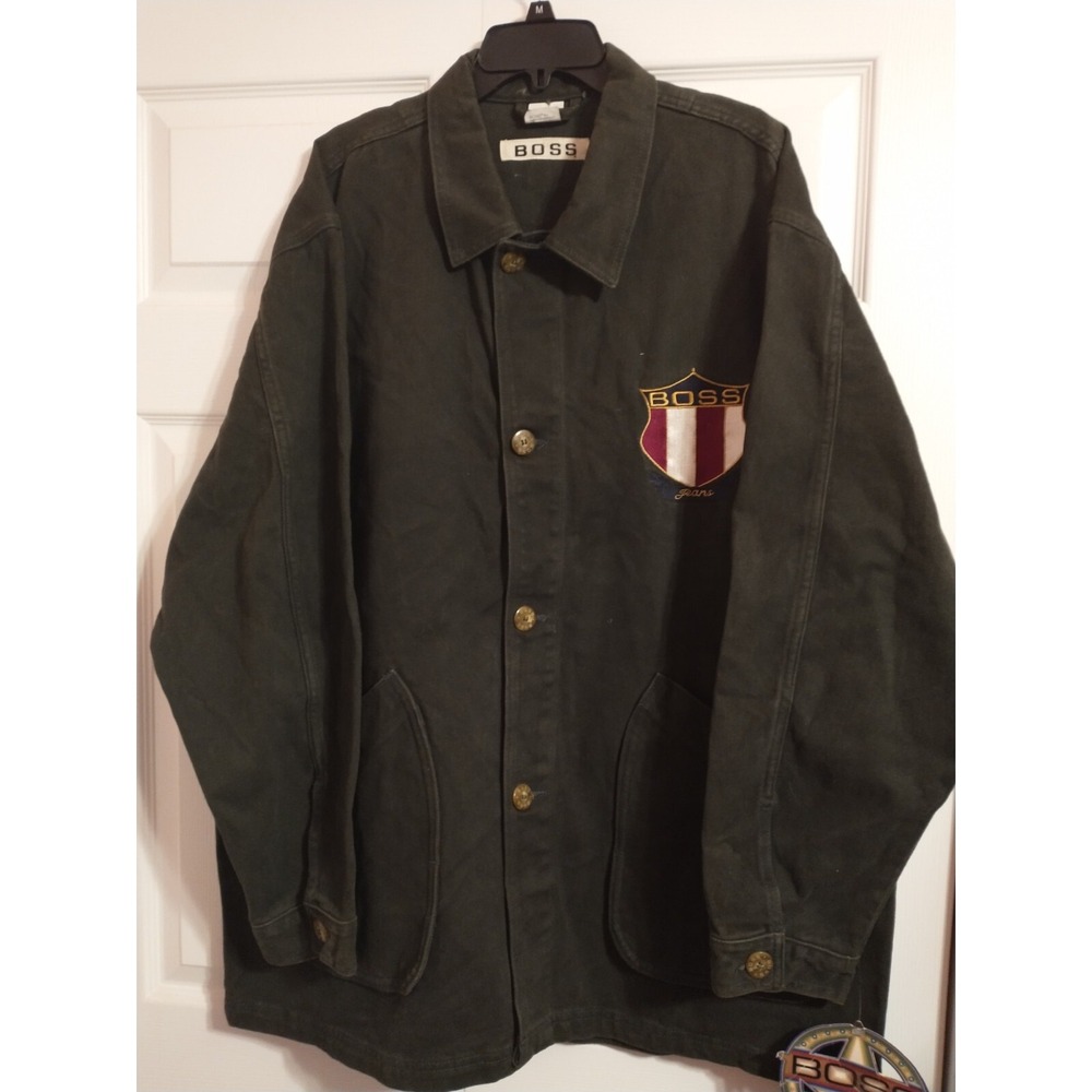 RARE Vintage Boss Jeans Sz XL‎ Embroidered Green Jean Denim Jacket Made In USA